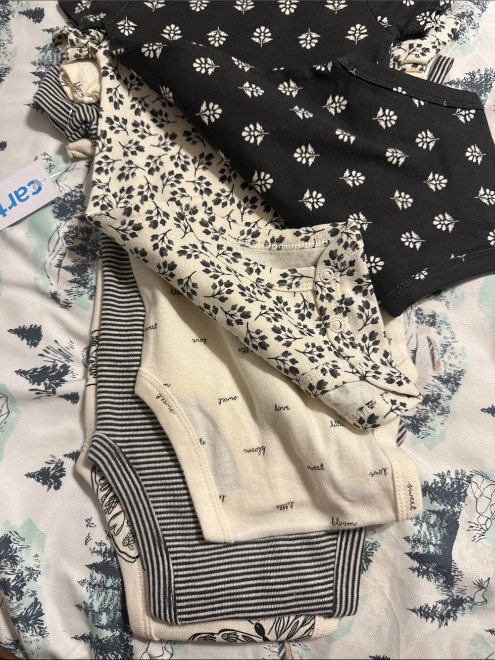 Carter's Cream & Black Butterfly Print Baby 5 One-Piece Set NEW 6M or 12M NEW